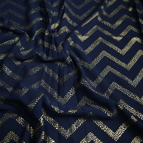Foil printed Georgette-Navy Blue