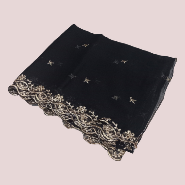 Chiffon Embroidery Dupatta - Black