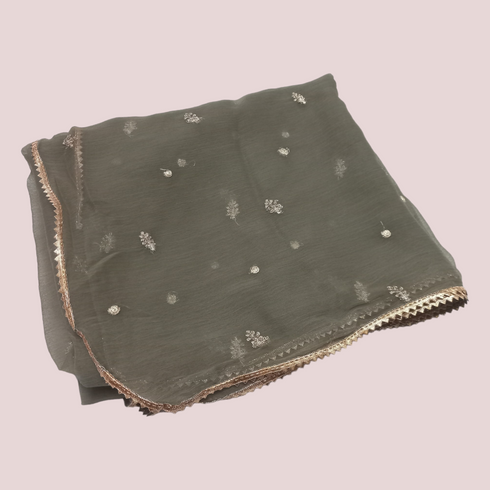 Chiffon Embroidery Laced Dupatta - Hunter Green