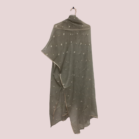 Chiffon Embroidery Laced Dupatta - Hunter Green