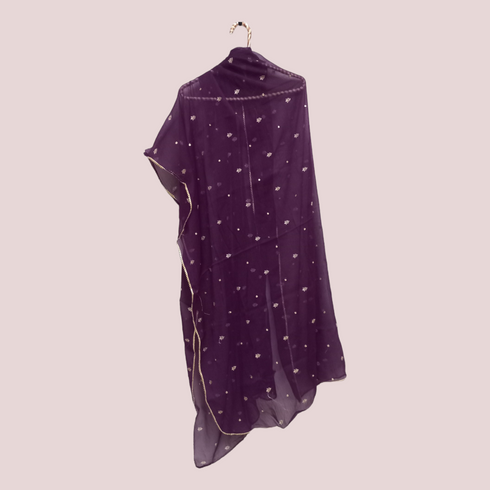 Chiffon Embroidery Laced Dupatta - Grape