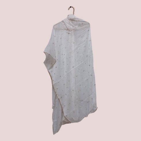 Chiffon Embroidery Laced Dupatta - White