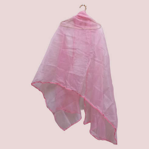 Organza Net Laced Dupatta - Baby Pink