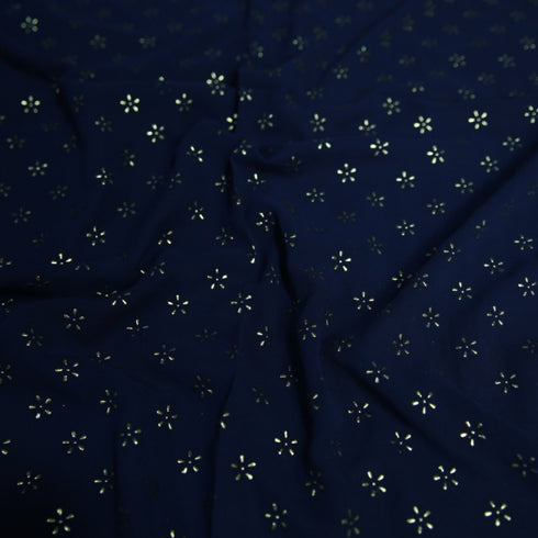 Foil Printed Georgette - Navy Blue