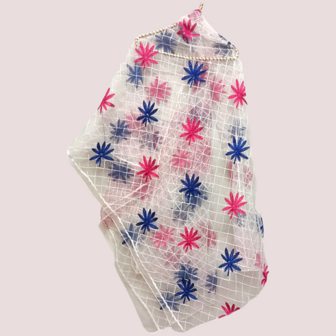 Aari Net Dupatta - White