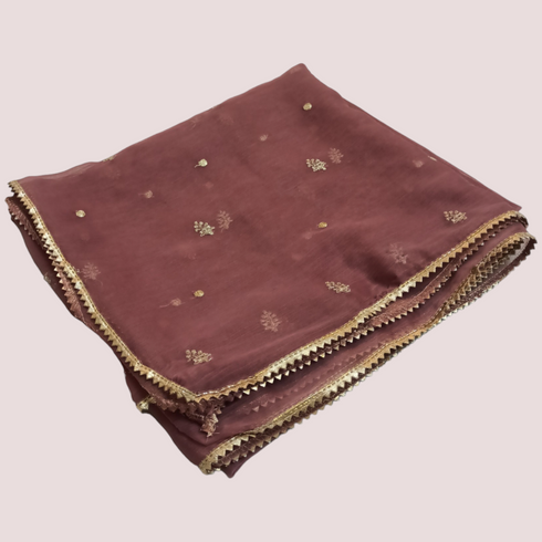 Chiffon Embroidery Laced Dupatta - Dark Pink