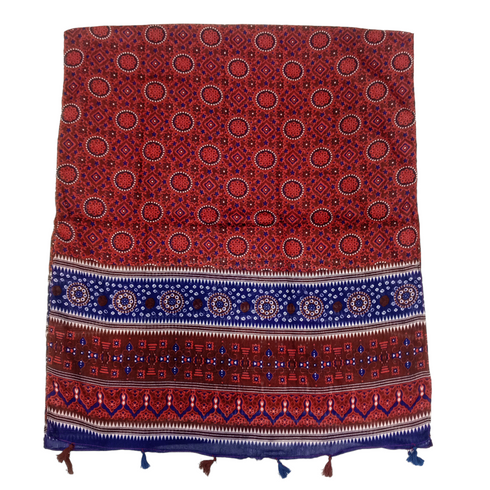Ajrak Lawn Tasseled Print