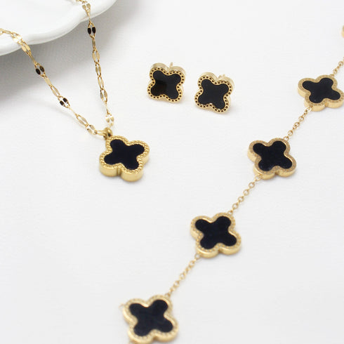 Dark Gaze Clover Combo (Necklace, Earrings & Bracelet) Set